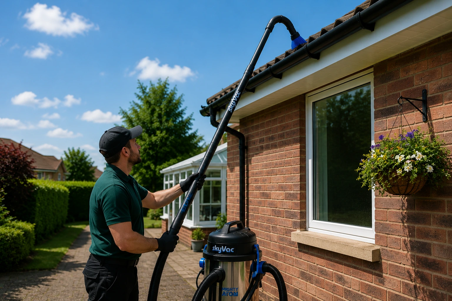 Gutter cleaning using a high reach pole vacuum system